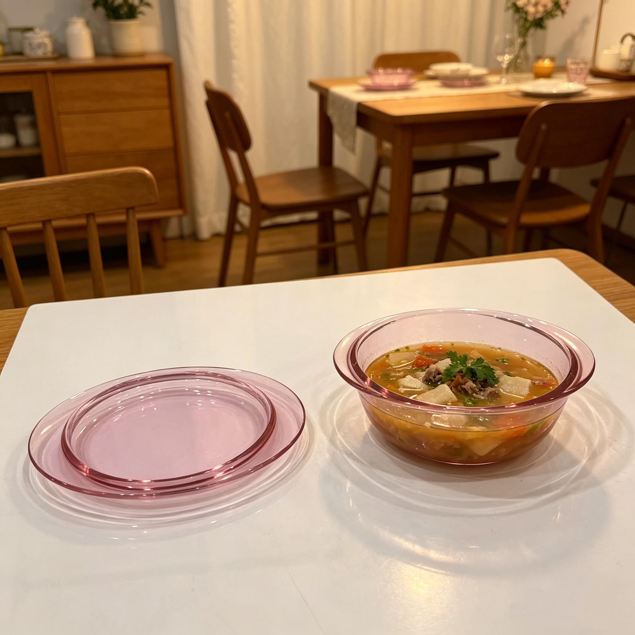 高太白高颜值粉色高硼硅玻璃带盖玻璃汤煲1.4L大容量汤盆可微波炉
