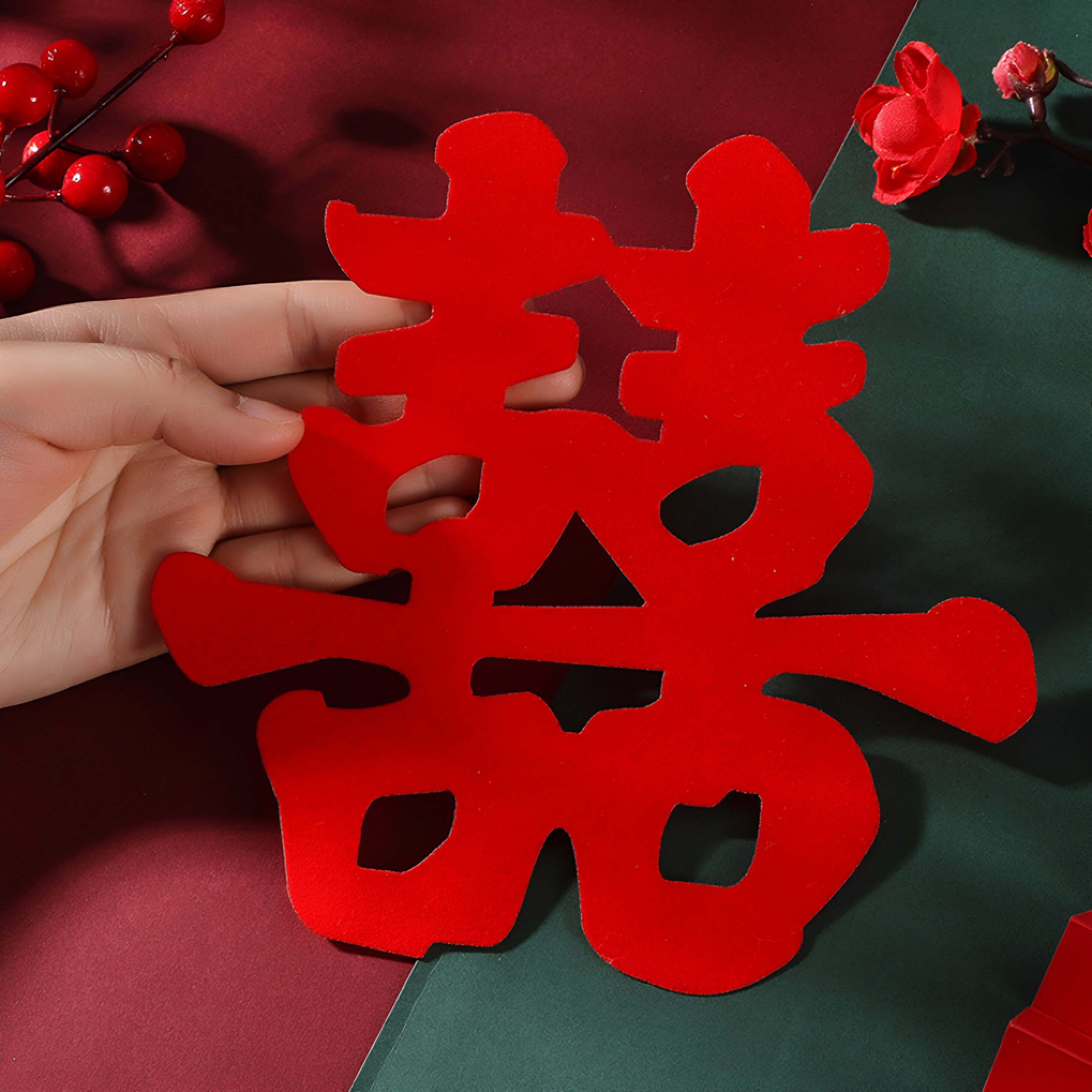 大号自粘植绒囍字结婚贴纸喜字