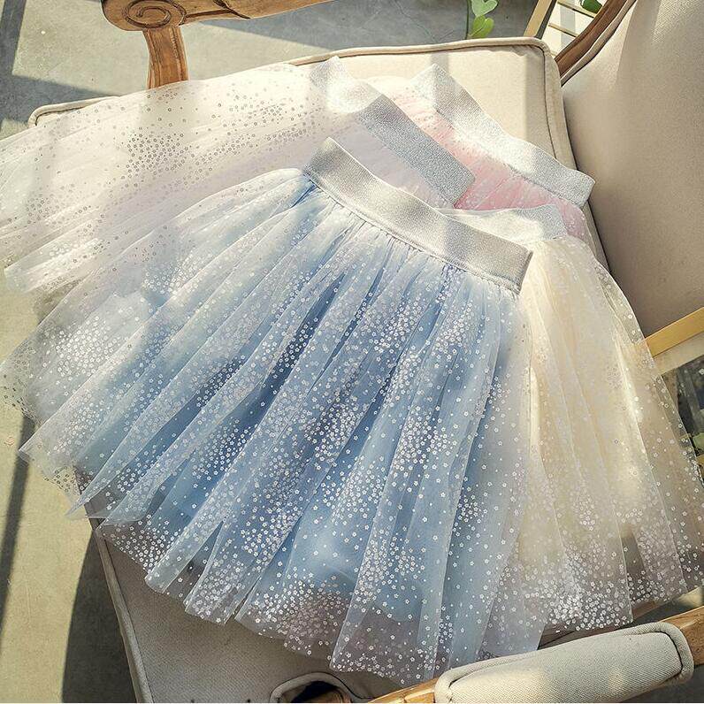 女童星空半身裙夏季2026新款潮儿童百褶网纱裙子宝宝洋气蓬蓬短裙