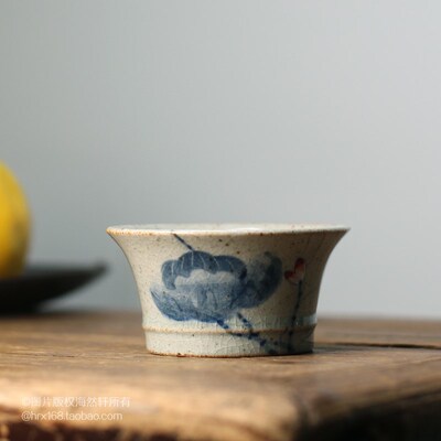 手工古陶功夫茶具陶瓷茶杯手绘普洱碗马蹄杯品茗杯主人杯粗陶单
