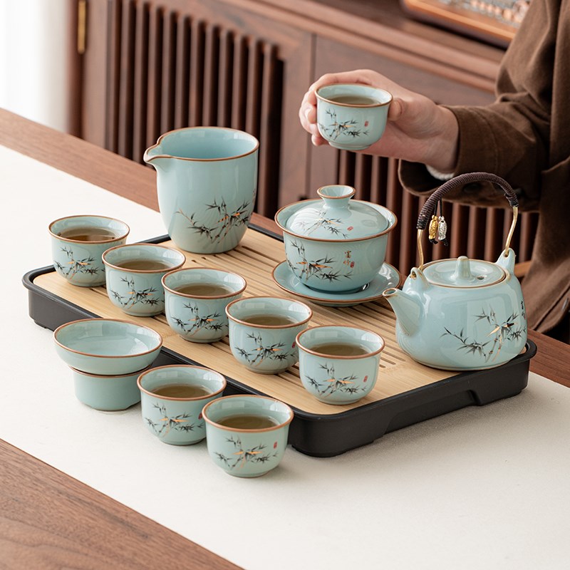 2025新款官窑功夫茶具套装家用客厅喝茶泡茶盖碗茶壶茶杯子陶瓷