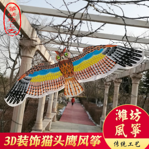 传统潍坊风筝3D立体竹骨架猫头鹰装饰布展拍照道具不飞展览鸟类