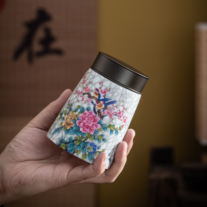 陶瓷茶叶罐小号铝盖密封罐珐琅彩红茶绿茶50克旅行便携防潮包装罐
