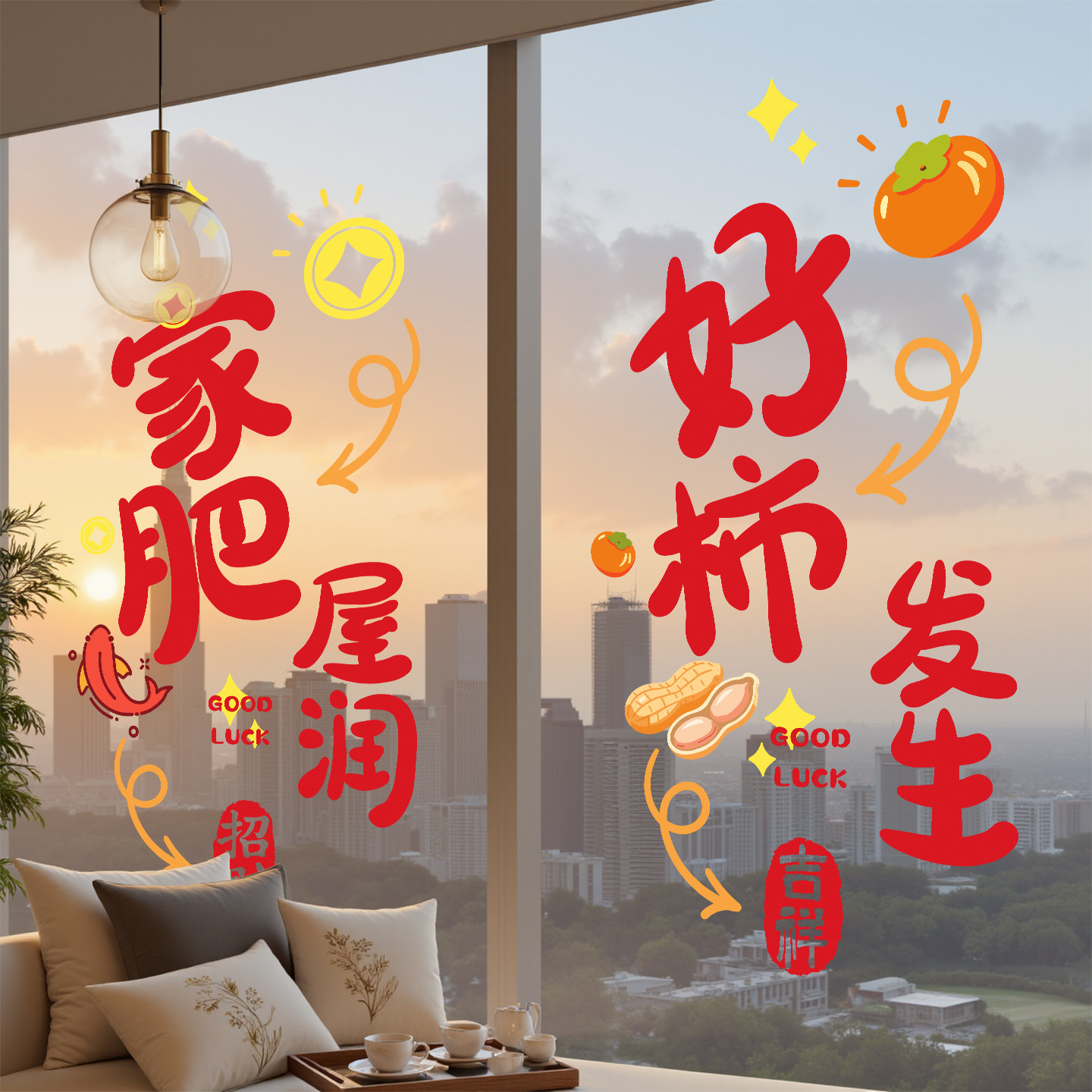 搬家乔迁入宅用品窗花静电玻璃贴厨房推拉门贴纸氛围布置装饰用品