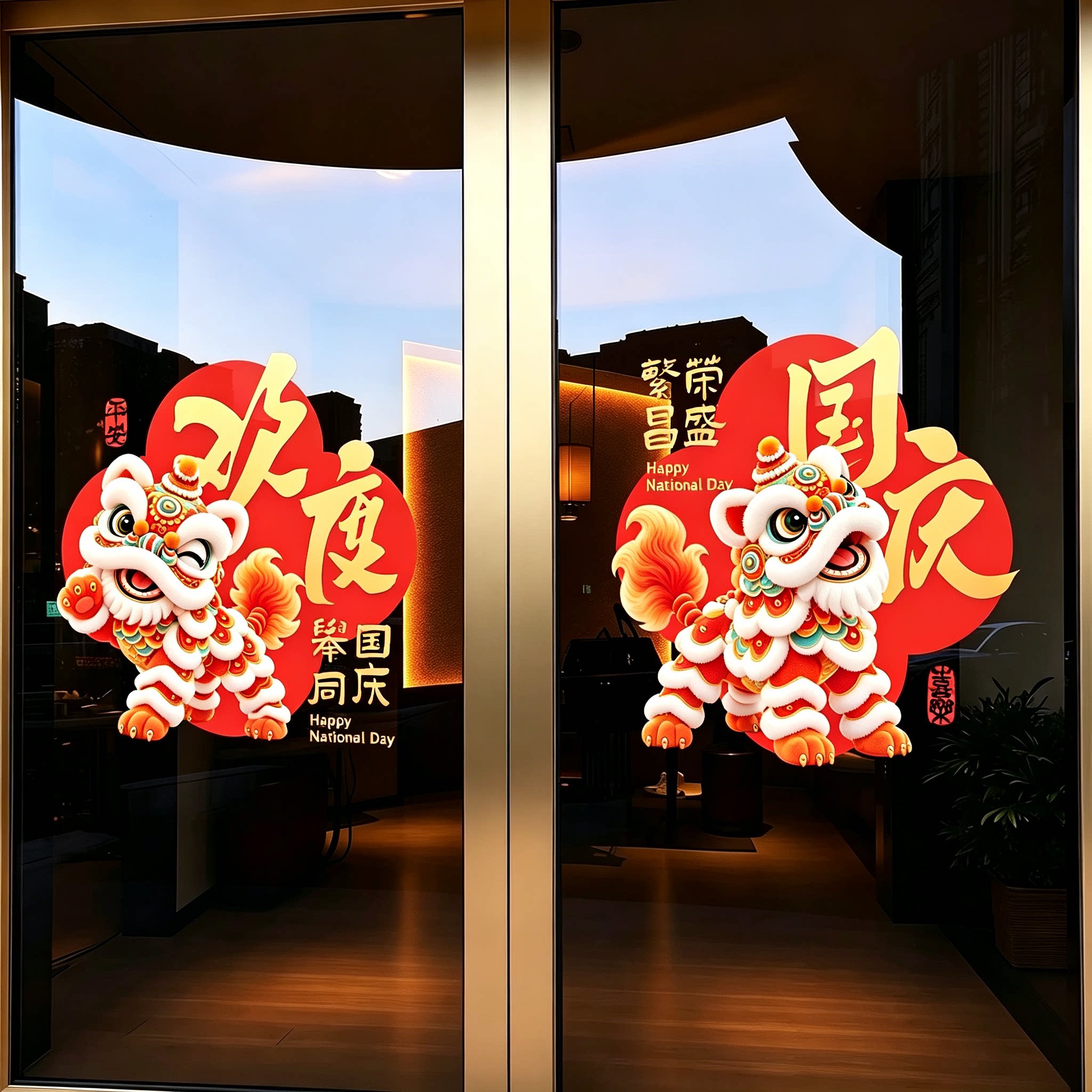 中秋国庆橱窗玻璃静电贴