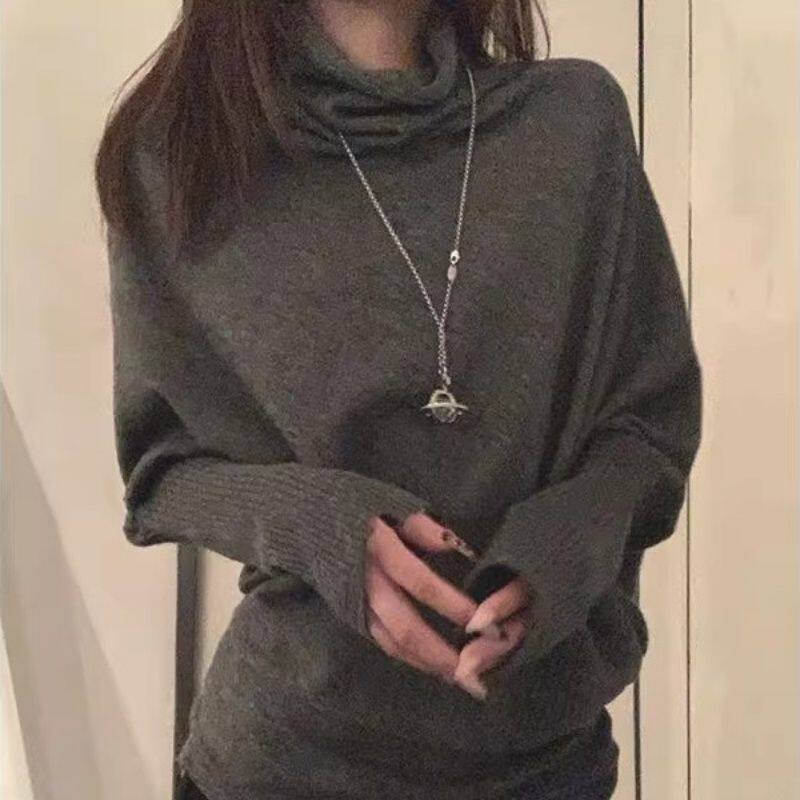 YOLO SHOP【 涩谷辣妹】不规则设计感蝙蝠袖针织套头毛衣长袖上衣