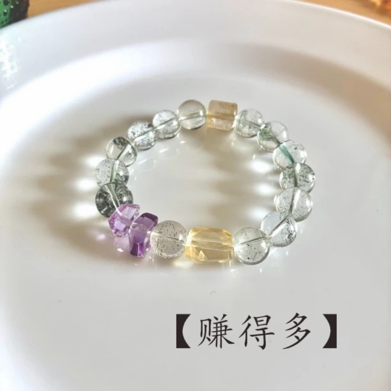 天然绿幽灵黄水晶不规则小众手链