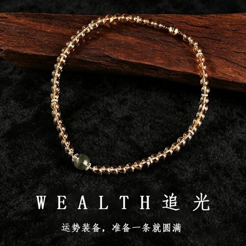 天然黄水晶绿发晶轻奢女招财项链