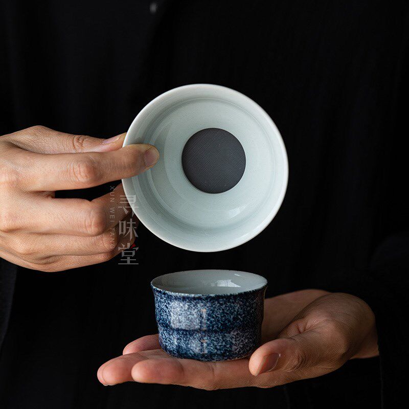 青灰釉手绘茶漏复古素雅青花茶滤网茶渣过滤器家用陶瓷功夫茶具