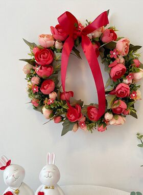 玫瑰真花假花花环门饰门挂壁饰婚房装饰结婚用品大全