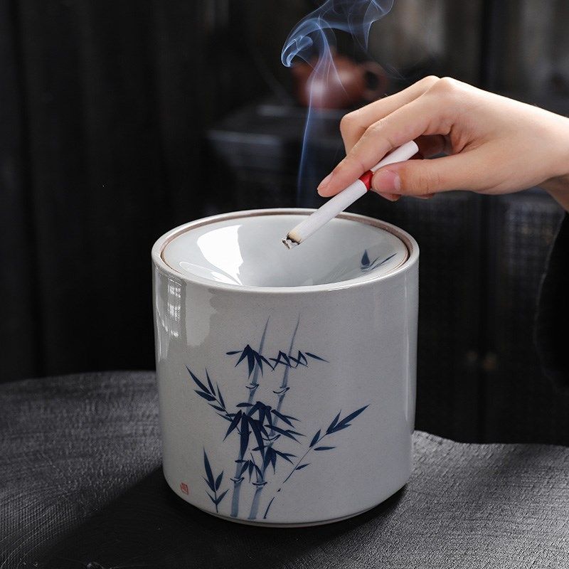 现代陶瓷烟灰缸客厅家用防飞灰杂物缸建水茶渣缸水孟茶道配件中式
