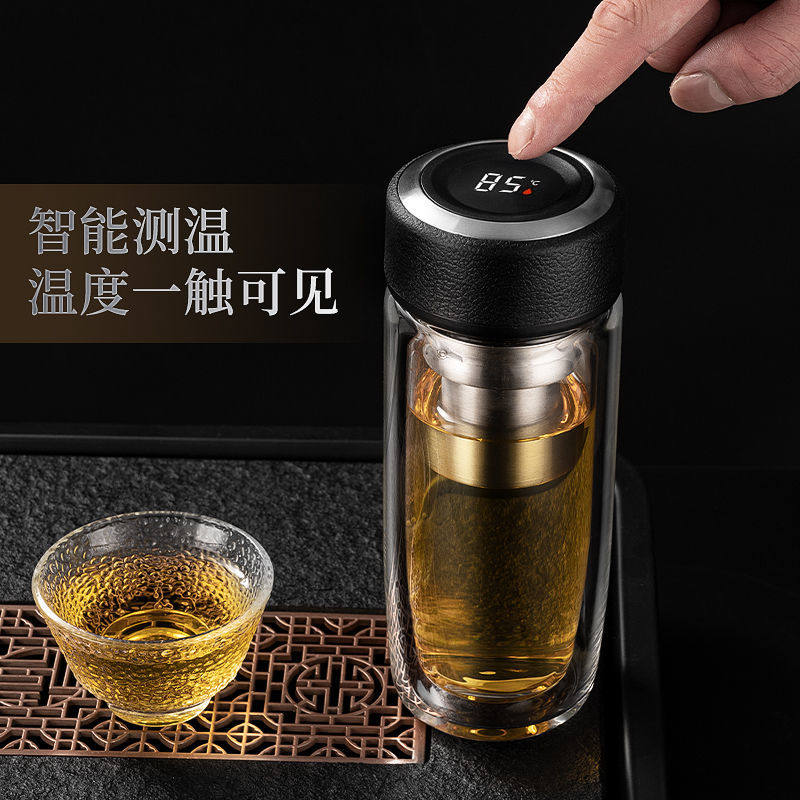 万象款式水中神玻璃杯双层水杯大容量男女士办公便携车载过滤茶杯