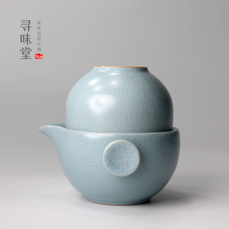 天青汝窑快客杯高档开片汝瓷一壶一杯二杯泡茶器办公旅行茶具
