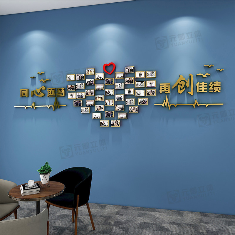 员工风采文化墙办公室装饰布置团队励志墙贴纸立体公司展示照片墙