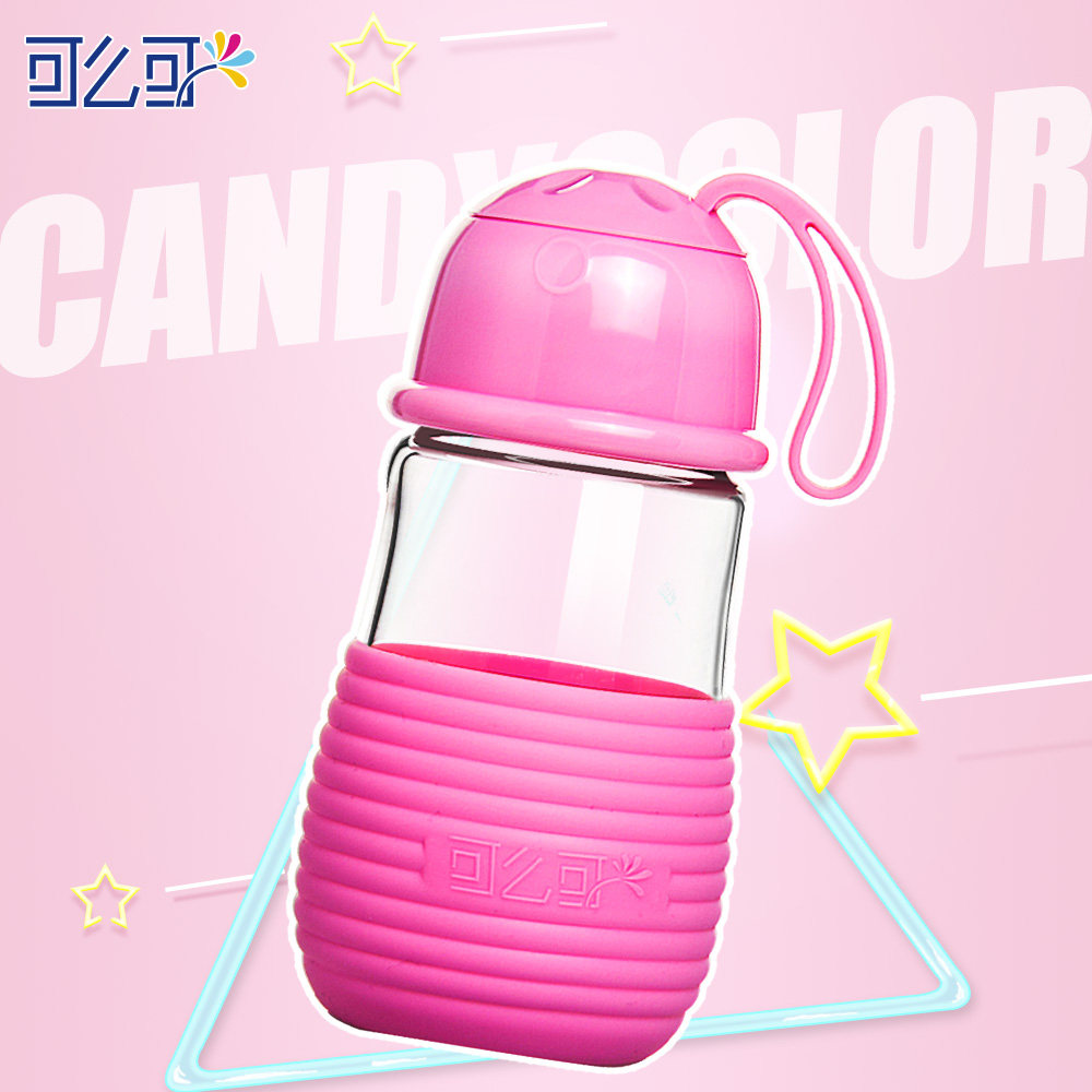 可么可玻璃杯 便携透明学生水杯 创意可爱带盖过滤茶杯企鹅男女杯