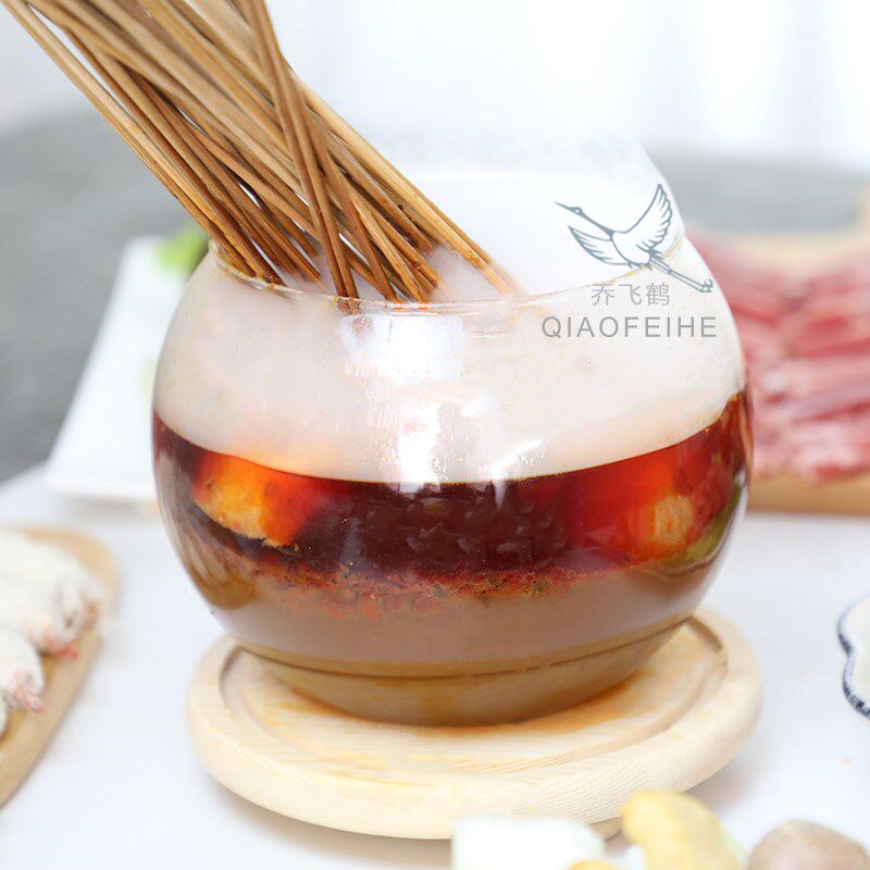 创意特色火锅冷锅串串耐高温玻璃餐具圆球型各类唰肉麻辣烫深汤盅