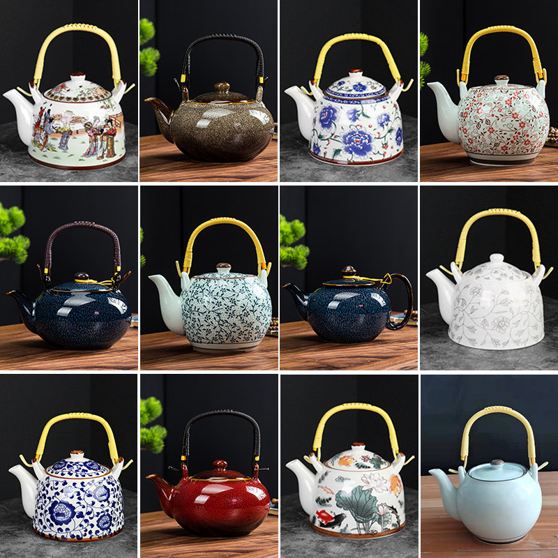 老式提梁壶冷水凉茶陶瓷过滤泡茶壶单个饭店家用复古风大容量茶具图片