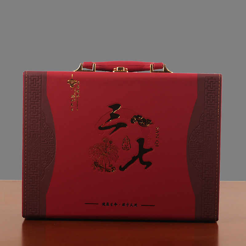 21年货新款三七粉包装盒一斤装礼盒空盒子红色拼接皮盒木盒礼品盒