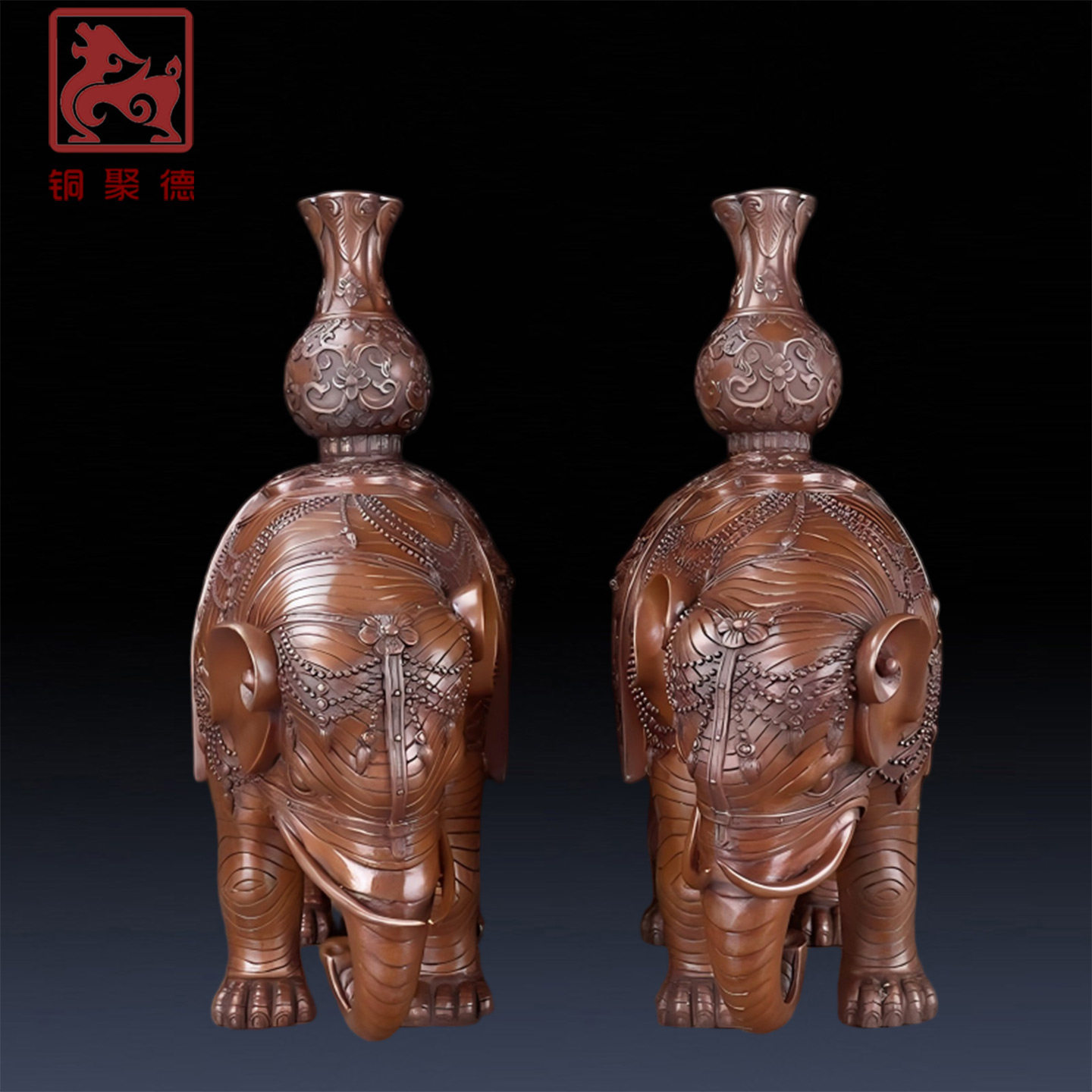 铜聚德纯紫铜太平有象摆件一对