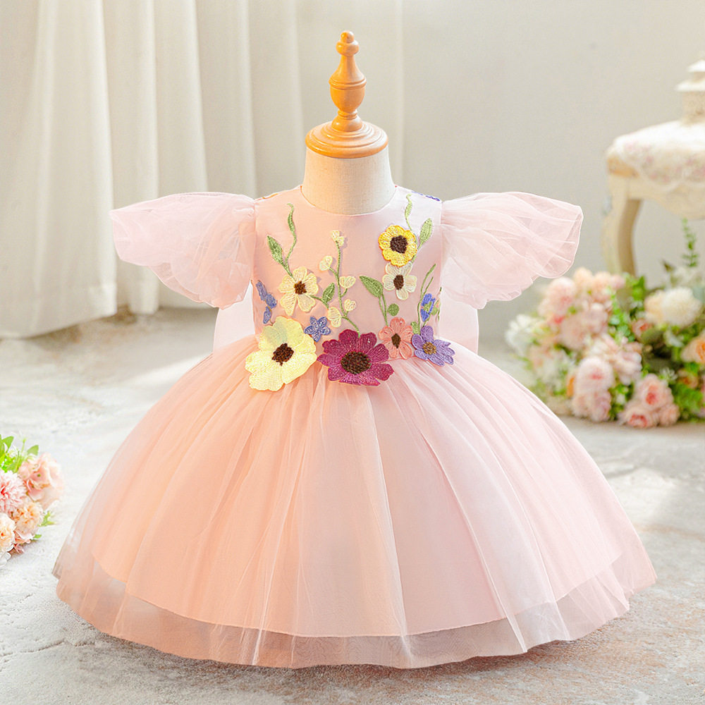 儿童礼服批发网纱贴花连衣裙婴幼儿宝宝公主裙周岁生日洗礼服
