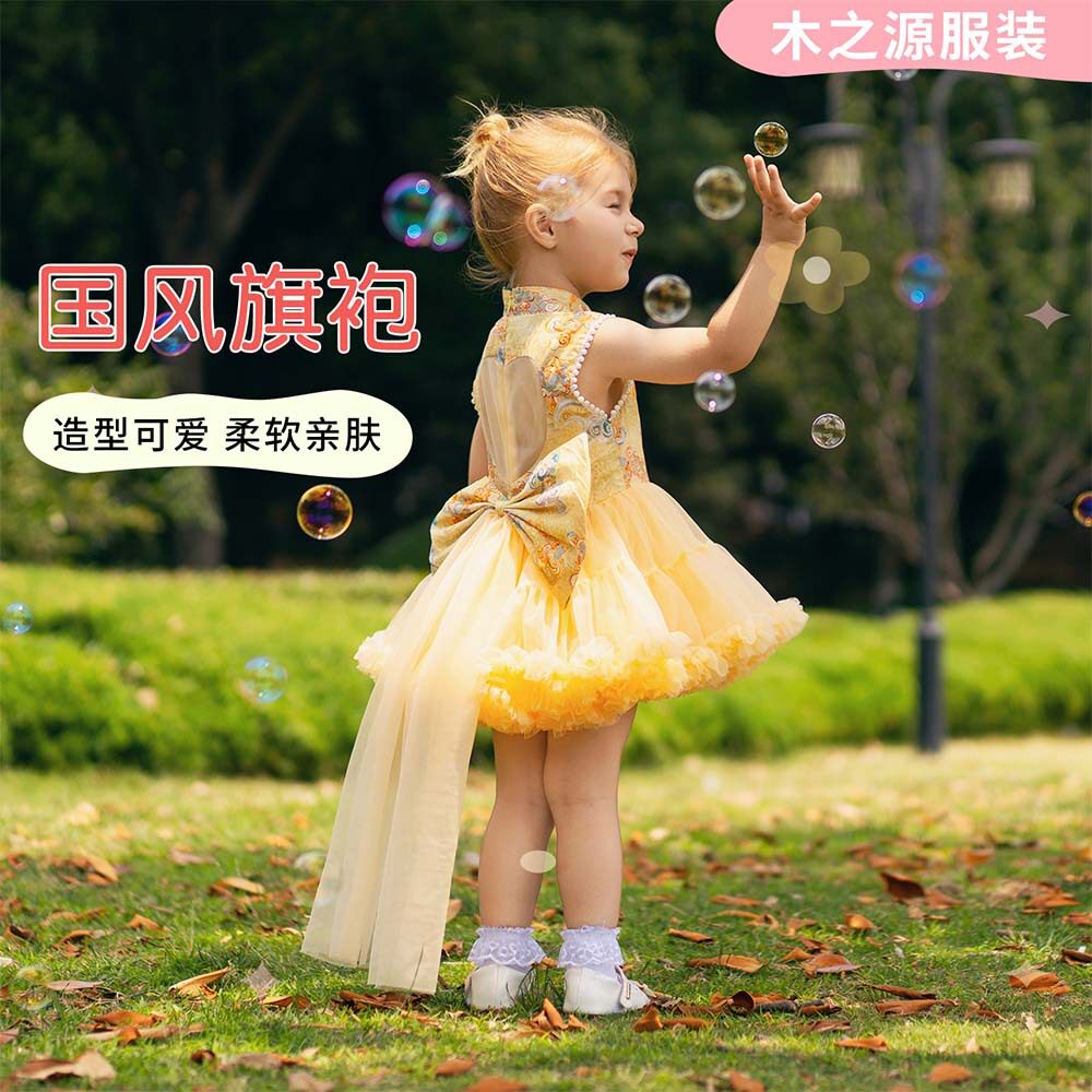 女童中国风旗袍tutu蓬蓬连衣裙