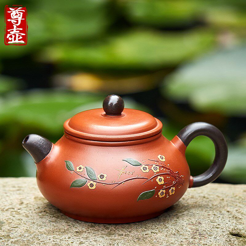 尊壶宜兴朱泥紫砂壶纯全手工正宗名家潘壶蜻蜓泡茶壶家用功夫茶具