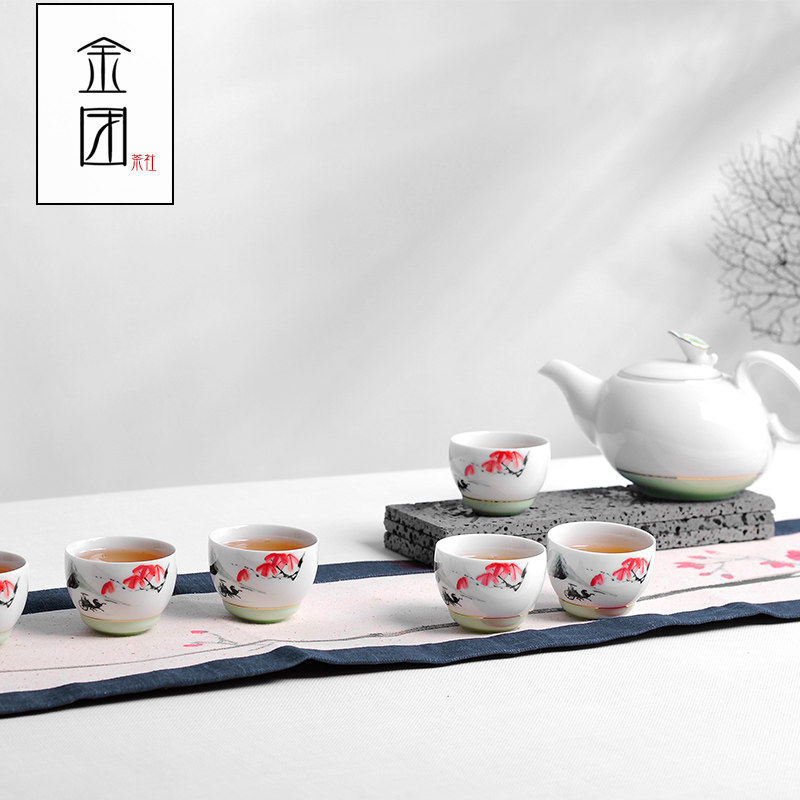 骨瓷功夫茶具套装整套陶瓷茶具金镶玉茶道茶杯骨瓷茶具盖碗家用