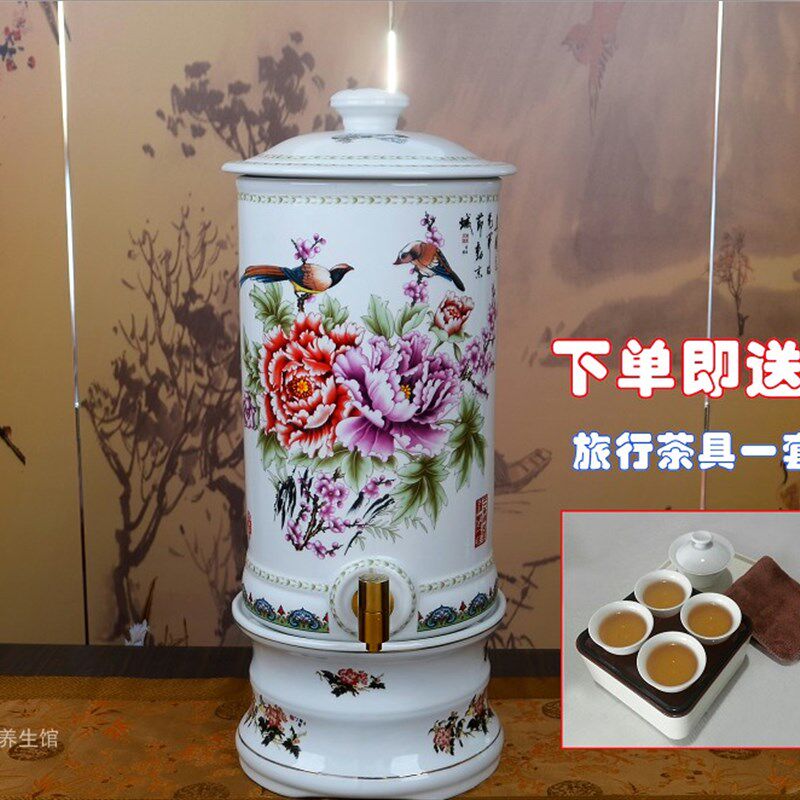 陶瓷水缸带龙头陶瓷净水器大号储水罐家用带过滤芯水桶泡茶饮水机