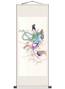 敦煌飞天仕女图丝绸挂画卷轴画茶楼装饰画中式卷轴梅花仕女图定制