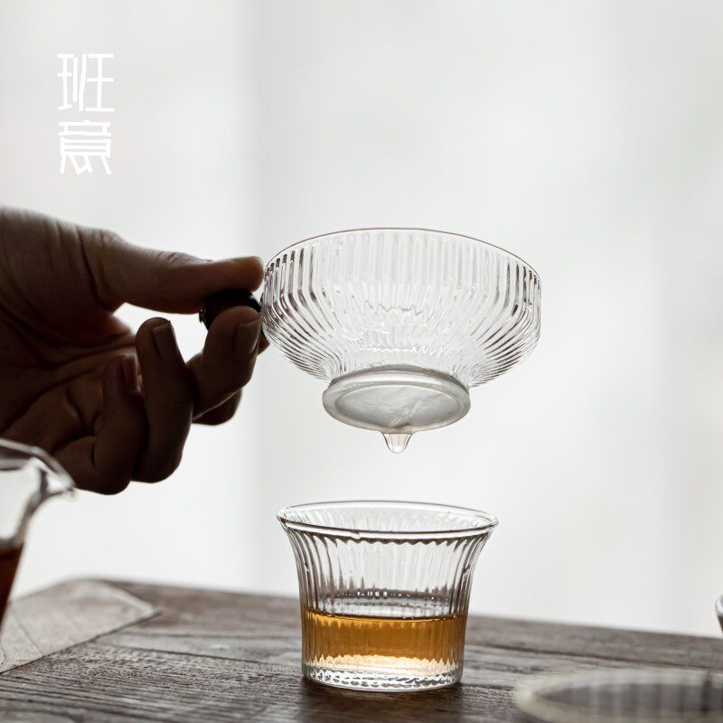 班意 创意竖纹茶滤耐热玻璃茶漏过滤器茶隔功夫茶具家用超细网
