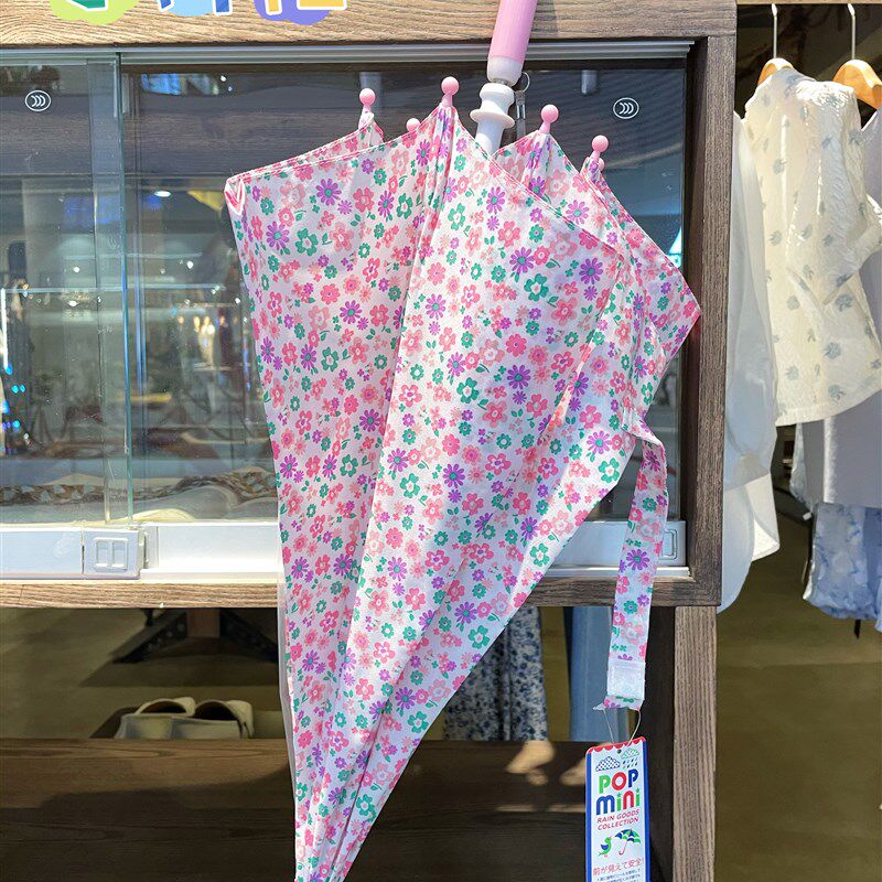 原单日系儿童雨伞花朵小碎花防夹手长柄伞小学生雨伞透明女孩长柄