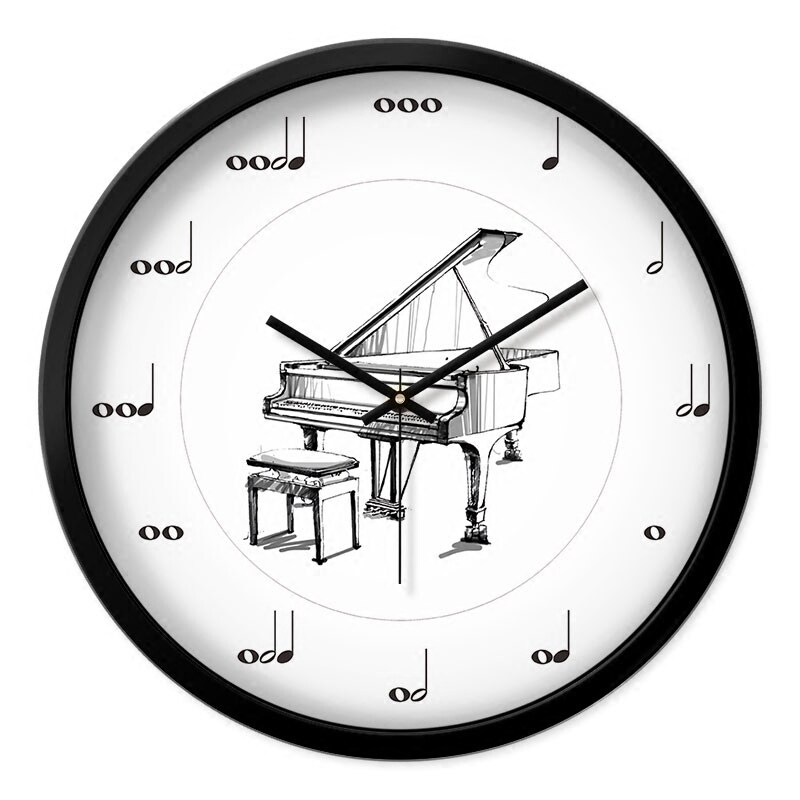 音乐符号钟表艺术机构培训教室时钟静音挂表摩门创意音符钢琴挂钟