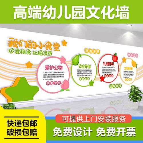 幼儿园学校食堂文化墙定制设计装饰背景墙面文明用餐宣传标语贴纸