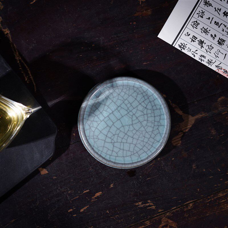 陶瓷纯手工复古茶拖中式青瓷天青色干泡杯垫手拉创意盖置杯托壶承