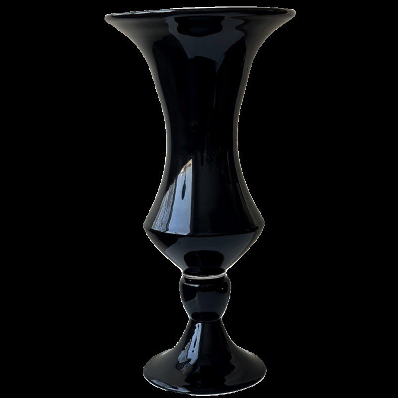 法式中古黑色手工琉璃高脚花瓶风灯花器复古风高级感插花装饰摆件