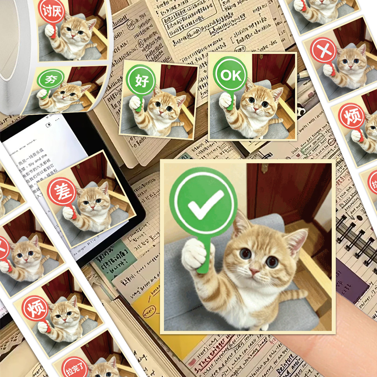 橘猫表情包防水贴纸手账装饰贴画