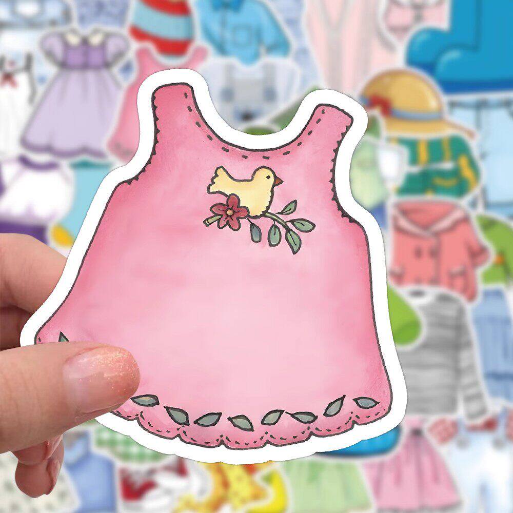 卡通彩绘服饰贴纸小裙子手账贴画