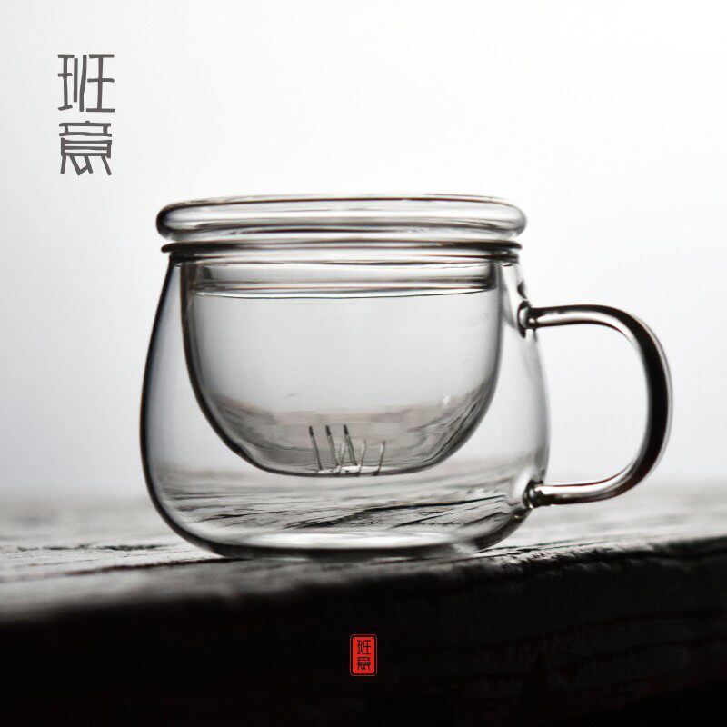 班意 加厚耐热玻璃带盖过滤花茶杯办公室水杯女茶水分离泡茶杯