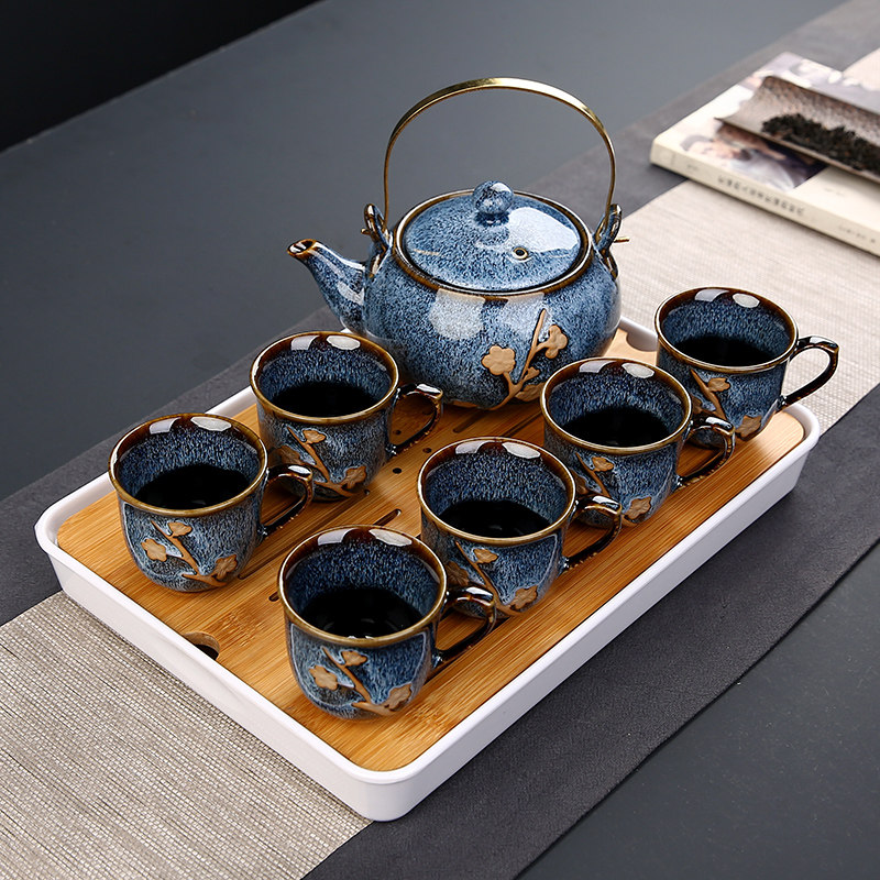 钧窑提梁壶茶具套装家用大号带过滤陶瓷功夫茶壶茶杯茶盏泡茶器