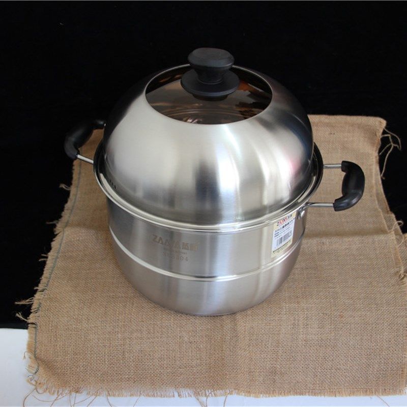 304不锈钢两层大蒸锅加厚加深蒸鱼蒸馒头双层三层多用锅复底30cm