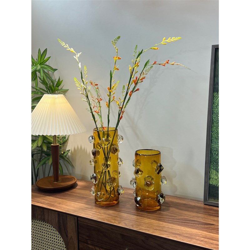 琥珀色琉璃花瓶 手工花瓶 家居好物 客厅花瓶 鲜花花器 桌面摆件