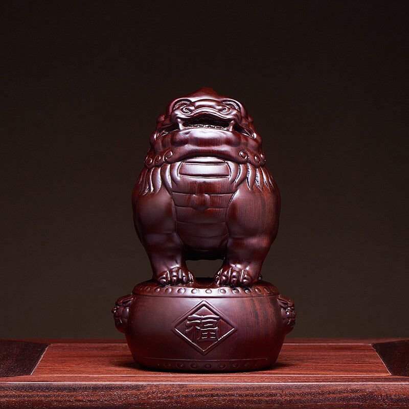 黑檀木雕貔貅摆件一对实木皮丘家居客厅办公室玄关工艺品开业送礼
