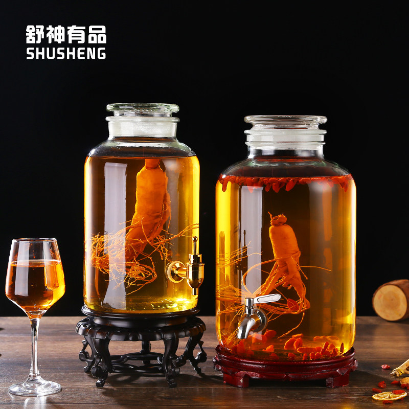 人参酒泡酒玻璃瓶透明带不锈钢龙头自酿酒高档中式密封家用20斤装图片