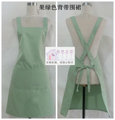 韩版浅绿色围裙食品水果超市酒店服务员美甲工作围裙绣印字店名棉