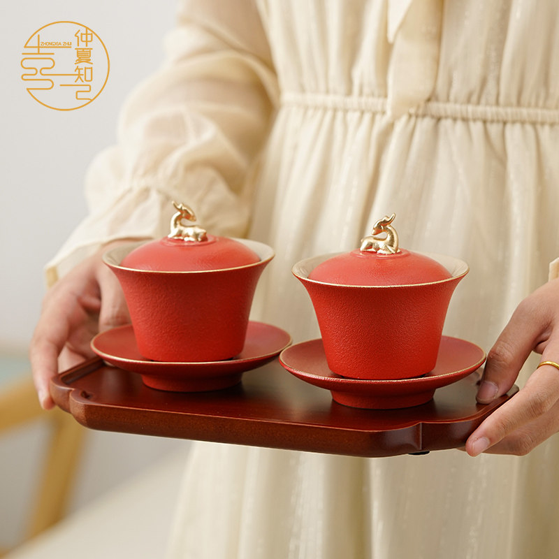 仲夏知己结婚敬茶杯套装女方陪嫁改口敬酒杯茶碗一对婚礼用品大全