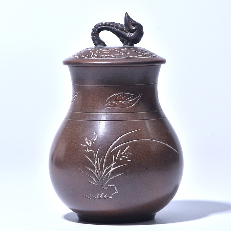 原矿钦州坭兴陶茶具纯手工茶叶罐陶瓷醒茶罐窑变小茶叶罐中式刻字