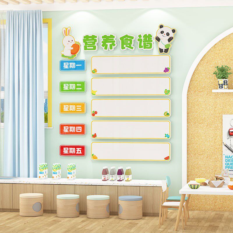 幼儿园午托管班文化墙贴布置小饭桌食堂每周食谱展示板墙面装饰