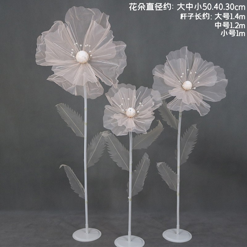 新款婚礼装饰路引花橱窗装饰婚庆道具手工真丝花纸花丝网花透明花