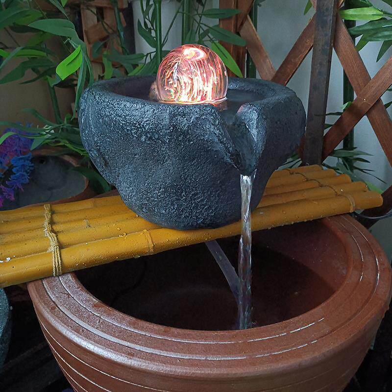 古法养鱼循环水摆件仿真石臼石磨转运水晶球流水造景水缸增氧过滤