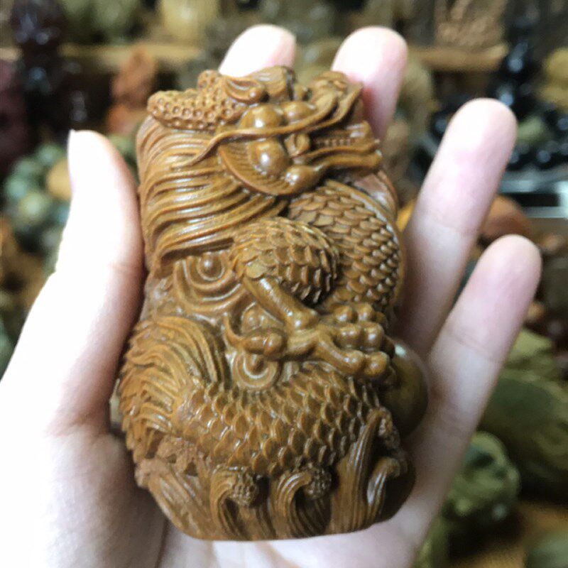 绿檀木雕刻祥龙献瑞手把件盘龙工艺品摆件实木文玩生肖龙饰品送礼图片